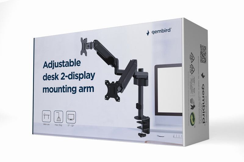 Gembird MA-DA2P-01 skærmbeslag og -stativer 81,3 cm (32") Skrivebord Sort