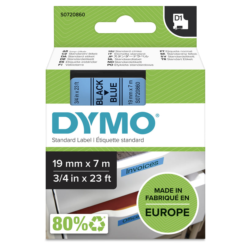 DYMO Originale D1-etiketter | Sort skrift på blå tape | 19 mm x 7 m | Selvklæbende etiketter til LabelManager-mærkningsmaskiner | Fremstillet i Europa