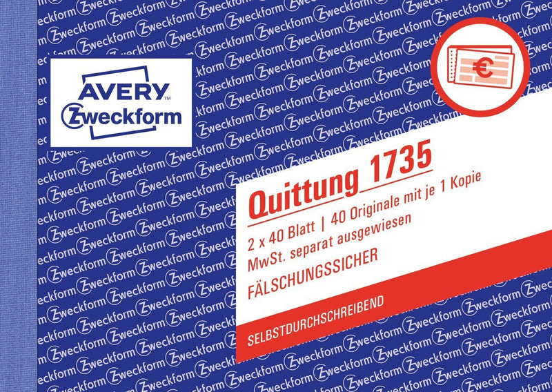 Avery 1735 regnskabsblanket og -bog A6 40 Sider