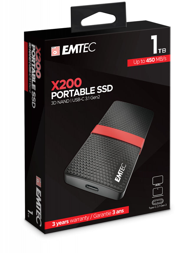 Emtec X200 1 TB USB Type-C 3.2 Gen 1 (3.1 Gen 1) Sort, Rød