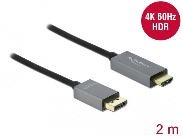DeLOCK 85929 videokabel adapter 2 m HDMI Type A (Standard) DisplayPort Sort, Grå