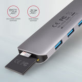 Axagon HMC-HCR3A 3x USB-A+ HDMI+ SD/microSD USB-C 3.2 Gen 1 hub 20cm Ledningsført USB 3.2 Gen 1 (3.1 Gen 1) Type-C Grå