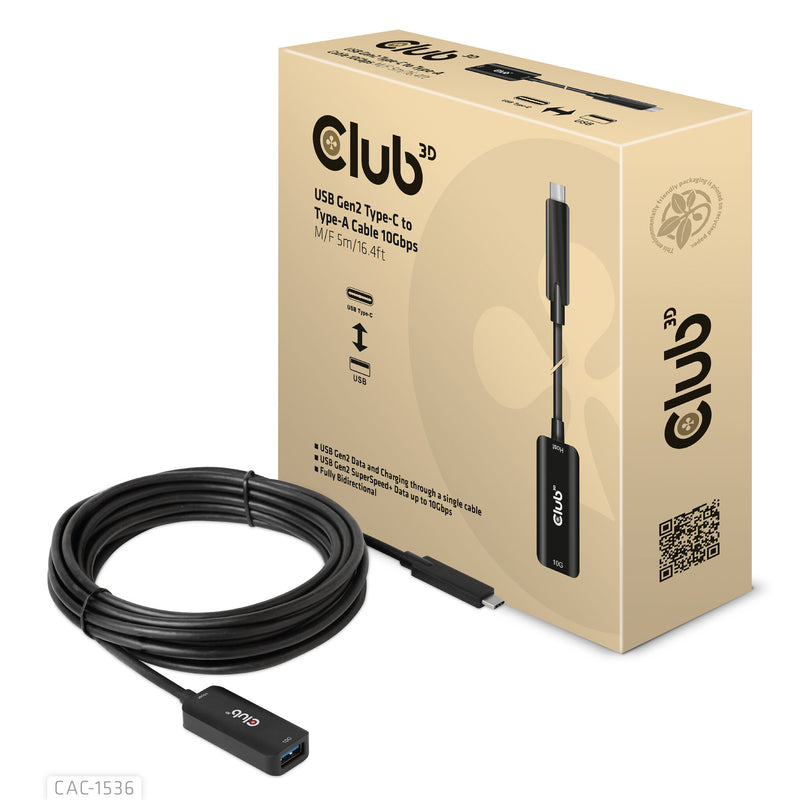 CLUB3D CAC-1536 USB-kabel USB 3.2 Gen 2 (3.1 Gen 2) 5 m USB C USB A 10 Gbit/sek. Sort