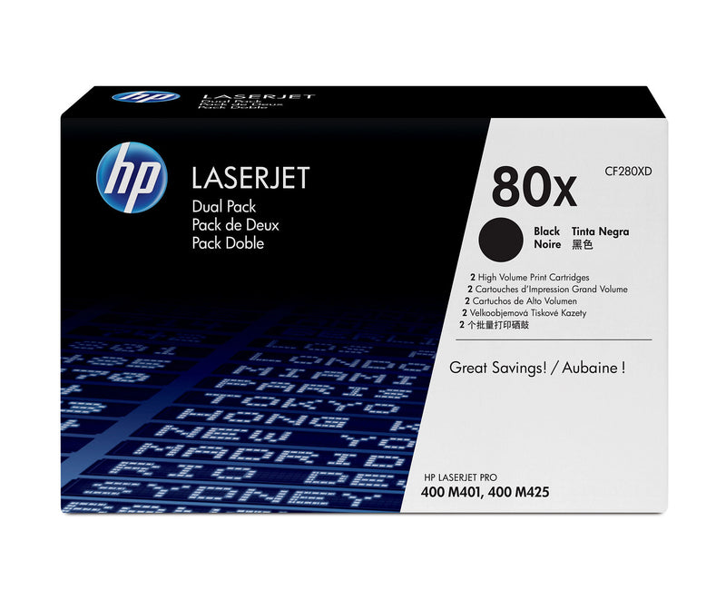 HP Originale 80X LaserJet-tonerpatroner med høj kapacitet, sort, 2-pak