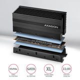 Axagon CLR-M2XL Computerkølesystem M.2 NVMe SSD, Solid-state drev Køleplade/køler Sort 1 stk
