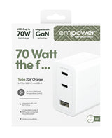PanzerGlass empower™ by ® Turbo 70W Oplader inkl. 2 x USB-C + USB-A | EU Stik | Silver White