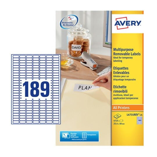 Avery L4731REV-25 selvklæbende etiket Afrundet rektangel Aftagelig Hvid 5670 stk