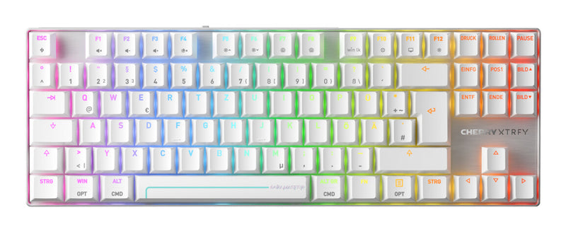 CHERRY MX 8.2 Pro TMR Wireless tastatur Spil USB + RF Wireless + Bluetooth QWERTZ Tysk Sølv, Hvid