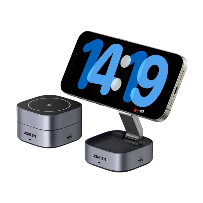 Ugreen 35278 oplader til mobil enhed Hovedtelefoner, Smartphone Grå Vekselstrøm, USB Trådløs opladning Hurtig opladning Indendørs
