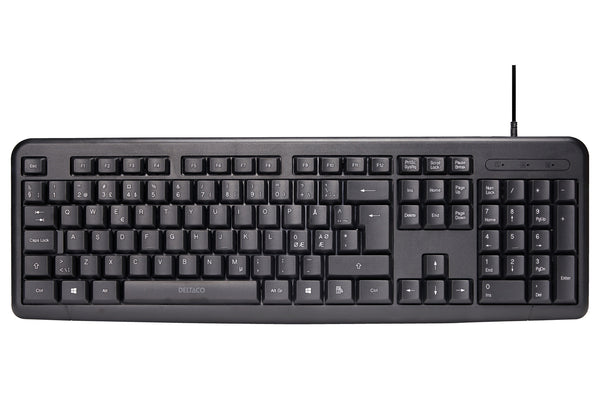 Deltaco Tastatur, nordisk layout, USB, sort