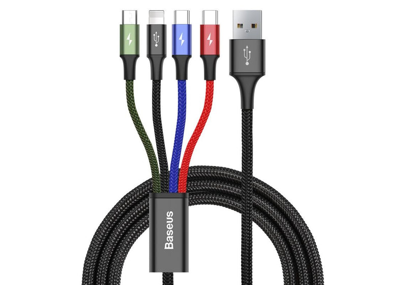 Baseus CA1T4-B01 kabel til mobiltelefon Sort 1,2 m USB A Lightning + micro-USB B + USB C