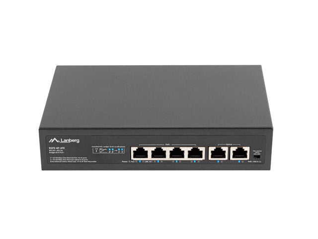 Lanberg RSFE-4P-2FE-60 netværksswitch Ikke administreret Fast Ethernet (10/100) Strøm over Ethernet (PoE) 1U Sort