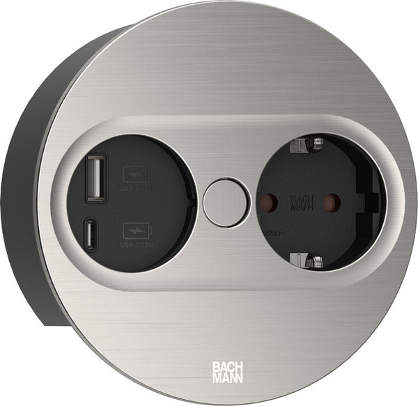 Bachmann 946.004 stikkontakt Type F + USB A + USB C Rustfrit stål