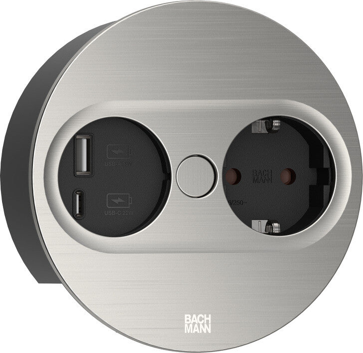 Bachmann 946.004 stikkontakt Type F + USB A + USB C Rustfrit stål
