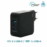 Mobilis Charger 100W 2USB C 1USBA GaN cable 100W Laptop, Smartphone, Tablet Sort Vekselstrøm Indendørs